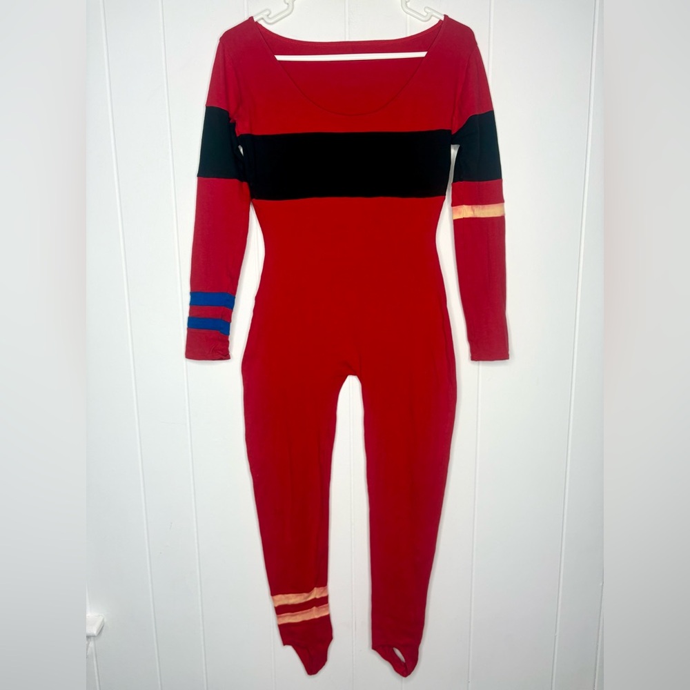 VINTAGE Ralph Lauren POLO Red Black Leotard Ski Outfit Stirrups One Piece 90’s - Picture 9 of 13
